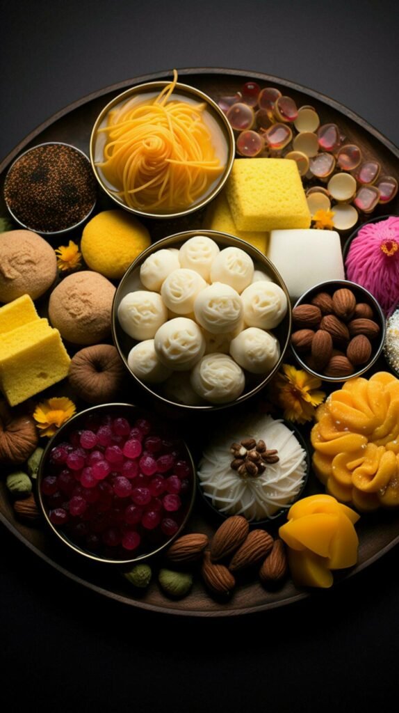 dessert-symphony-indian-sweets-presented-in-a-tempting-flat-lay-arrangement-vertical-mobile-wallpaper-ai-generated-free-photo